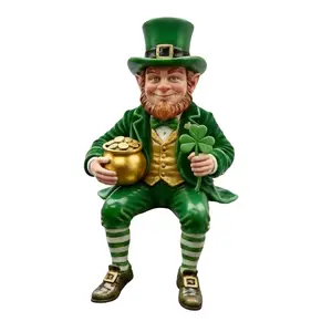 St Patrick's Day Leprechaun Figurine Small Lucky Shamrock Statue Resin Irish Clover Leprechaun Ornament for Car Dashboard Home Table Decor