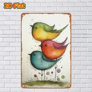 Vintage Metal Art Sign, 2D Plane Three-Color Bird Design, Weatherproof Wall Decor, Indoor/outdoor Use, 8x11.8 Inches, Pre-Drilled Holes