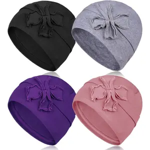 4 Count Cotton Chemo Turbans Headwear Beanie for Women, Chemo Caps with Floral for Cancer Patient Hair Loss