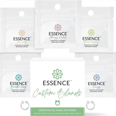 Essence Curated Blends 5 Pack Bundle - Includes Allergy Relief, Immunity Blend, Breathe Easy, Stress Relief, & Energy Blend Nasal Diffuser Rings Fitness Health Wellness