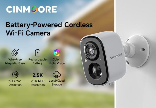【2026 Big SALES】CINMOORE Outdoor/Indoor Magnetic wireless Camera 2.5K free install Smart Garage 2.4G WI-FI Security Camera – HD Video, Night Vision, Motion Detection, Magnetic, Wi-Fi, Two-Way Audio, Smartphone Control Lens