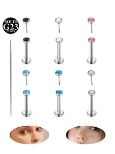 Silver Titanium Cartilage Earring Threadless Flat Back Earrings For Women CZ Threadless Tragus Conch Earring Stud，Push In Nose Rings Stud Labret Cartilage Conch Tragus Piercing Jewelry Medusa Lip Rings 16G 18G 20G 8mm