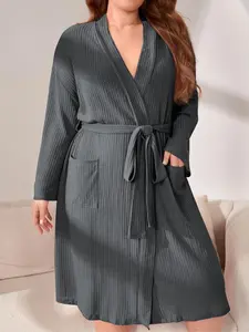 Women's Plus Size Casual Loose Fit Fashion Homerobe, Long Sleeve Plain Nightgown/robe for Spring & Fall, Comfortable Loungewear