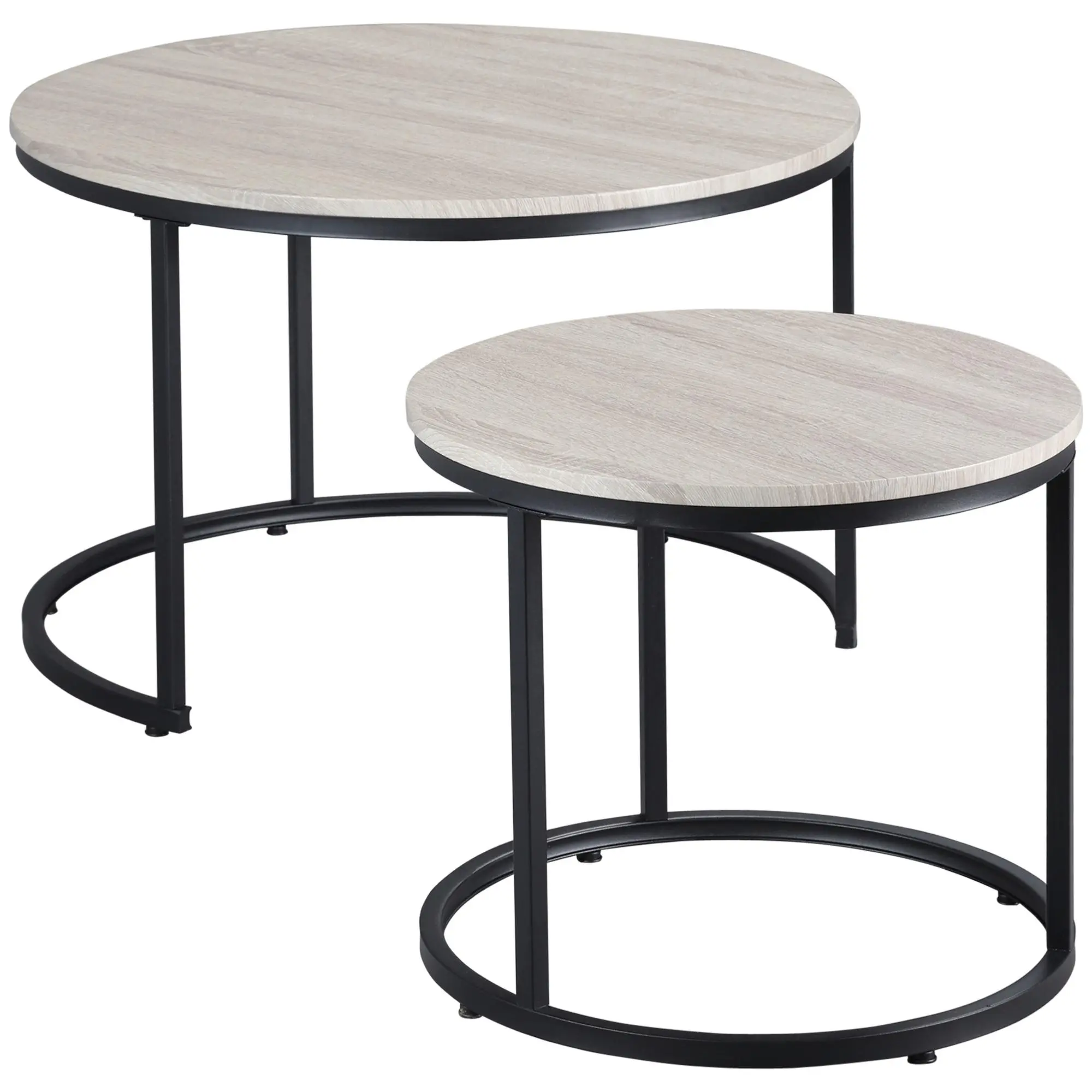 HOMCOM Round Nesting Tables Set of 2, Stacking Coffee Table Set with Metal Frame for Living Room, Grey