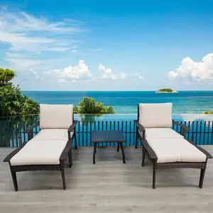 Dufominc Outdoor Patio Lounge Chairs Rattan Wicker Chaise Lounges with 5-Level Adjustable Backrest & Removable Cushioned Seating for Garden Poolside Patio Pool Beach Lounge recliner Chair