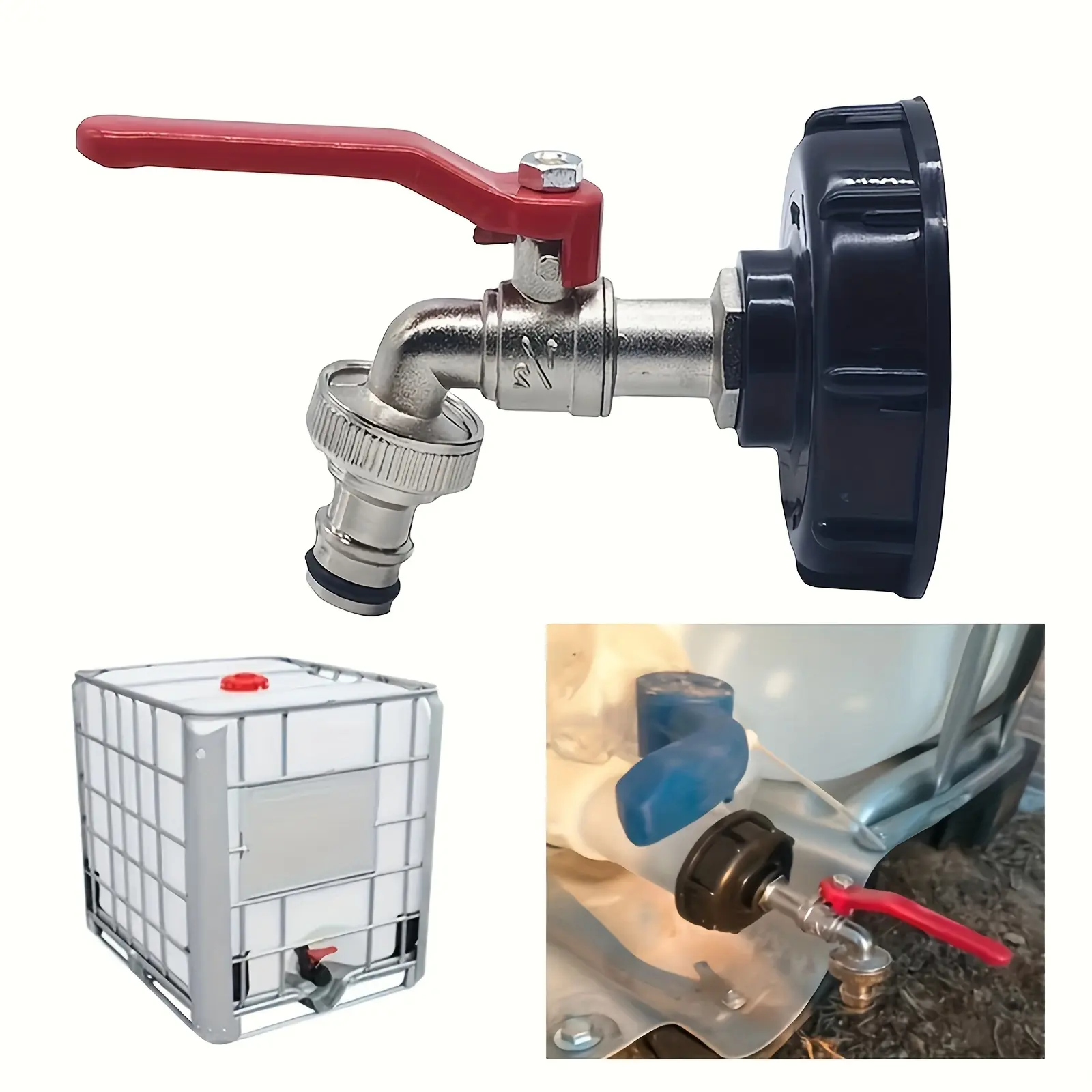 1pc Quick Connect Alloy Faucet Adapter for 264.17gal IBC Tote Tanks - S60x6 Thread, Durable Plastic & Metal Garden Hose Connector with Red Lever Handle, Leak-Proof Garden Hose Fittings for Irrigation Backyard, Pool Filling summerwins