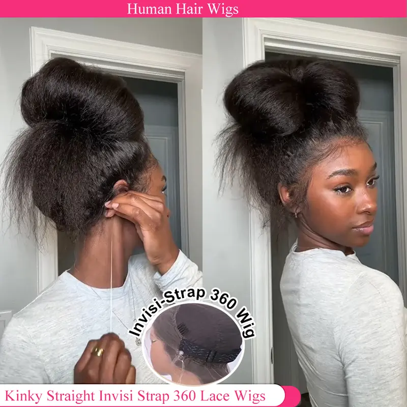 Pre Cut No Glue Glueless Wig Wear Go Kinky Straight 360 HD Lace Frontal Wig Yaki Straight Human Hair Wigs for Black Women 26 INCH Kinky Straight Half Wig Glueless Human Hair Ready to Wear 3 IN 1 Half Wig Seamless Clip Flip Over On Sale Beginner-Friendly