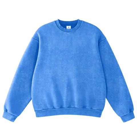 FAIABLE Acid Wash Crewneck Sweatshirt Oversized Fleece Heavyweight Sweatshirts Unisex Vintage Cotton Pullover
