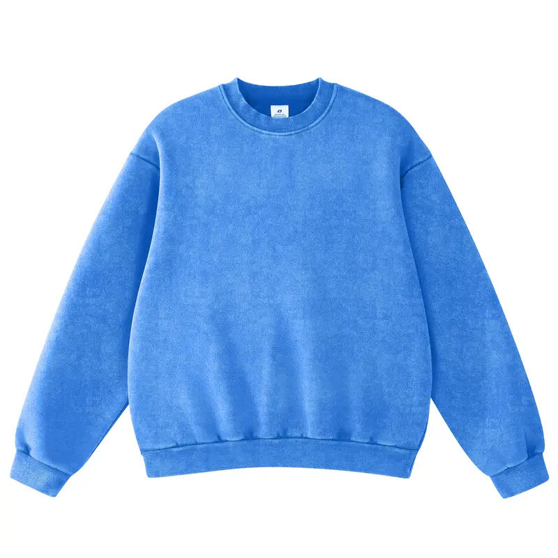 FAIABLE Acid Wash Crewneck Sweatshirt Oversized Fleece Heavyweight Sweatshirts Unisex Vintage Cotton Pullover