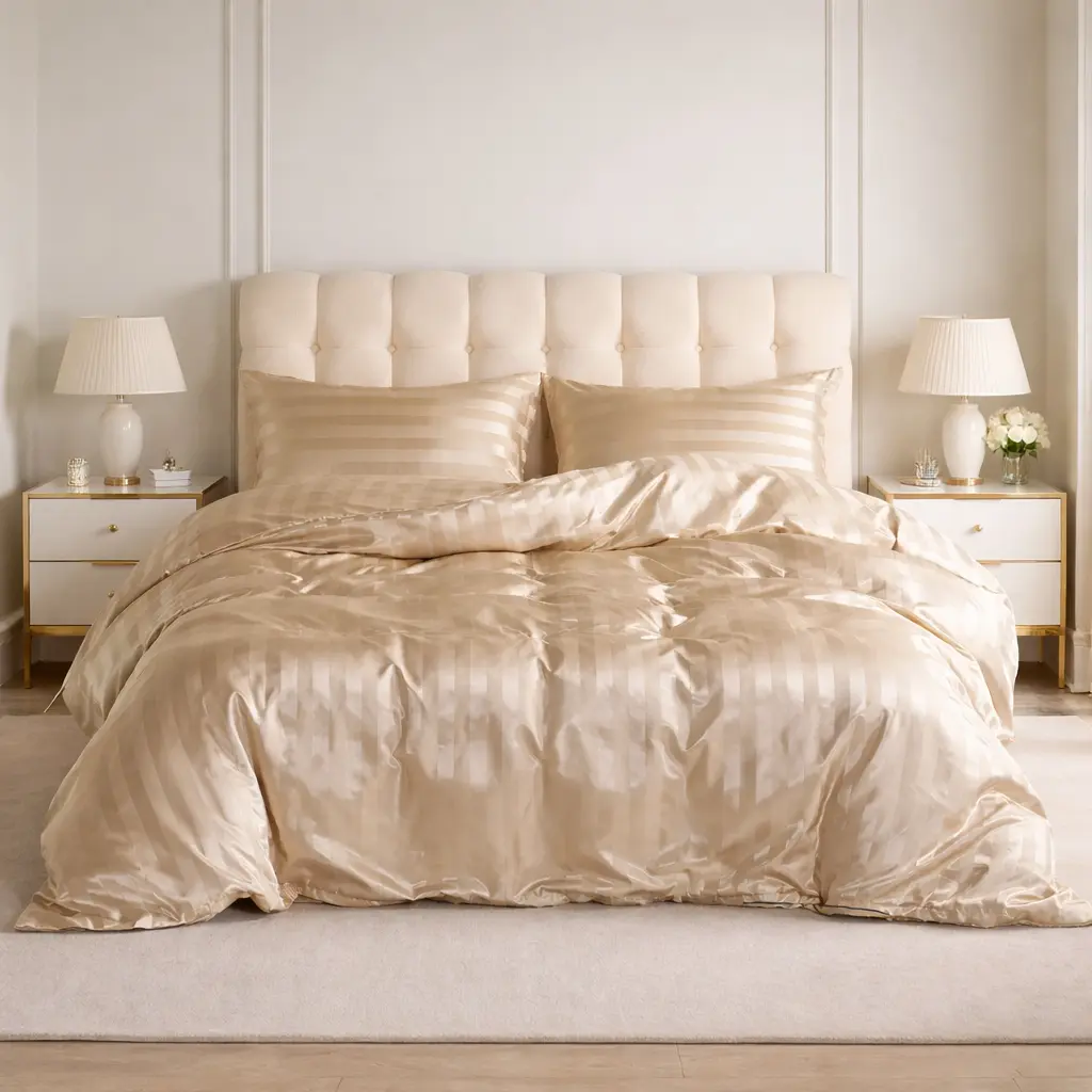 HTA Holiday Haul 3Pcs Striped Black Silk Satin Duvet Cover Set - Italian Luxury Modern Bedding, Cooling, Soft, Cozy, Wrinkle-Resistant, Fade-Resistant, Multi-Size Including King, 1 Duvet Cover & 2 Pillowcases, All-Season Decor, Ideal Gift