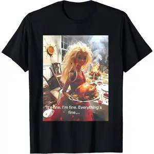 100% Cotton Funny Disgusting Doll face Meme It's Fine I'm Fine T-Shirt