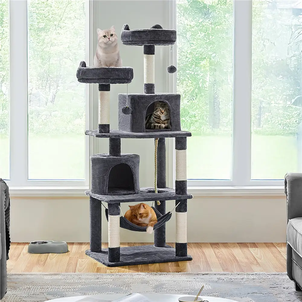 Yaheetech 62.2in/70.5in Cat Tree Cat Tower Cat Condo with Platform & Hammock, Scratching Posts for Kittens Pet Play House with Plush Perch for Indoor