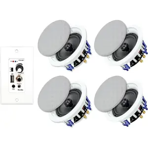Herdio 5.25-in Wireless Bluetooth Ceiling Mount Speakers (4-Pack) with 2-Way In-Wall Amplifier Receiver, 600W Stereo Audio System, USB/Memory Support, Multiple Connection Options, Smartphone Charging Compatibility for Home Theater
