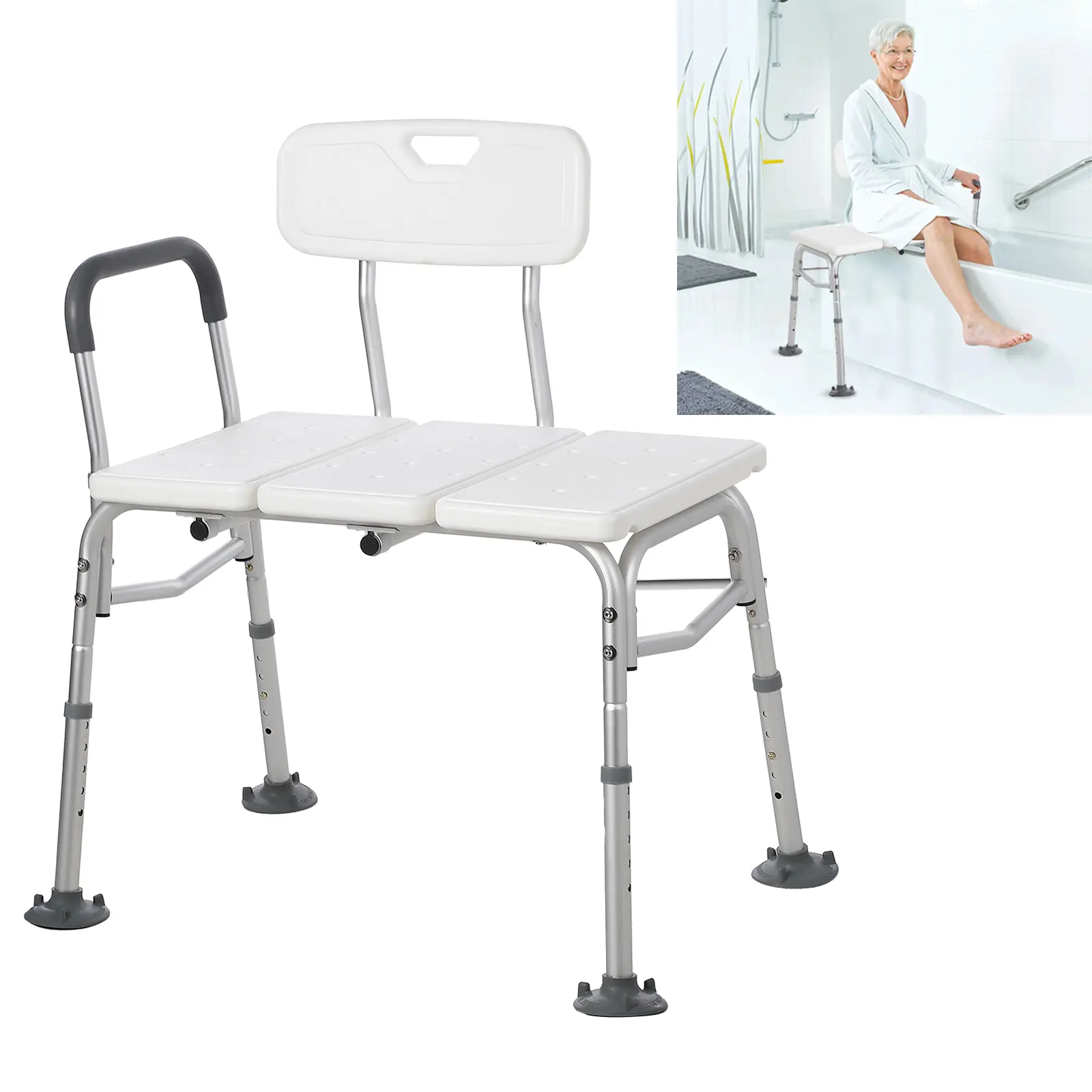 Garvee Adjustable Height Step Stool with Dual Handles – Non-Slip Platform, 450 lbs Capacity, Heavy Duty Safety Step for Seniors, Adults, Disabled, Bedside, Bathroom, Portable Steel Frame Foot Stool