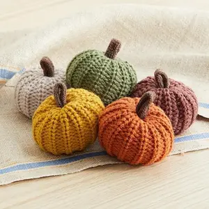 Mini knit pumpkins set of 5, fall favorite, gifts for women, autumn bowl fillers fall farmhouse tier tray decor, decorative pumpkins for friend (Mini Autumn Set)