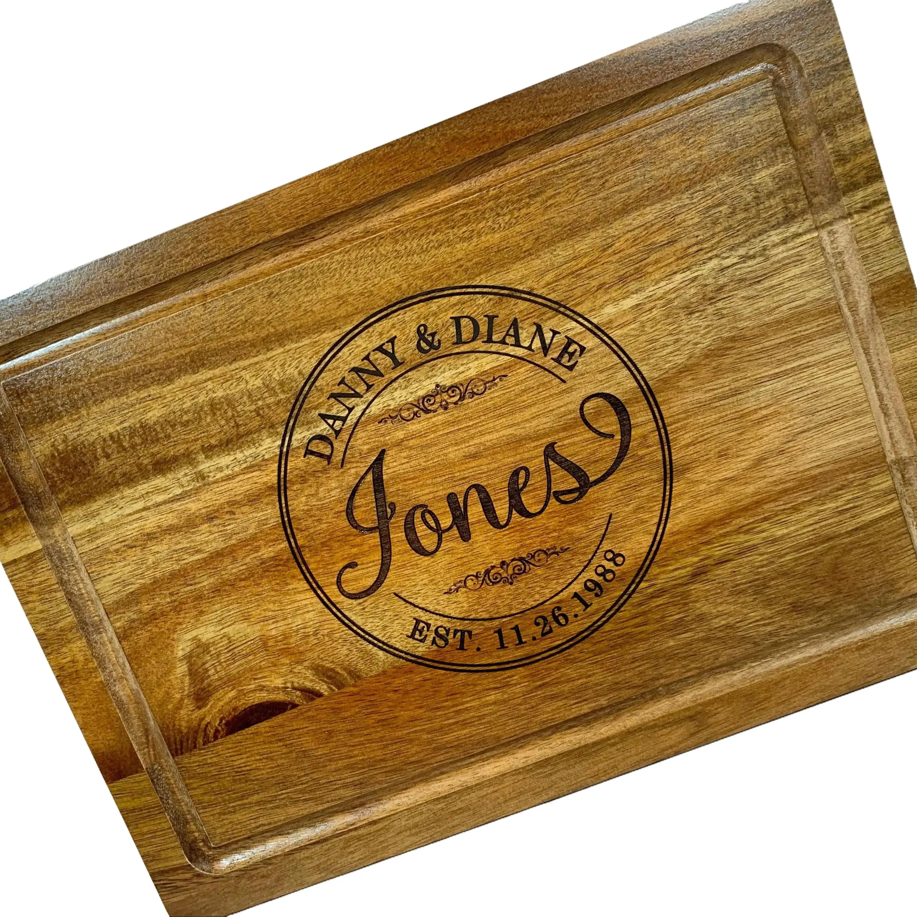 MixMatched Creations Personalized Wedding Cutting Board Dark Groove Large 15.75"x11.75" Bamboo Chopping Board for Weddings & Gifts