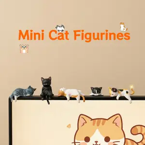Mini Cat Desk Figurines Set of 5 Cute Resin Cartoon Style Kitty Decorations Multi Pose Desktop Decor for Home Office, Cubicle Aesthetic Desk Accessories