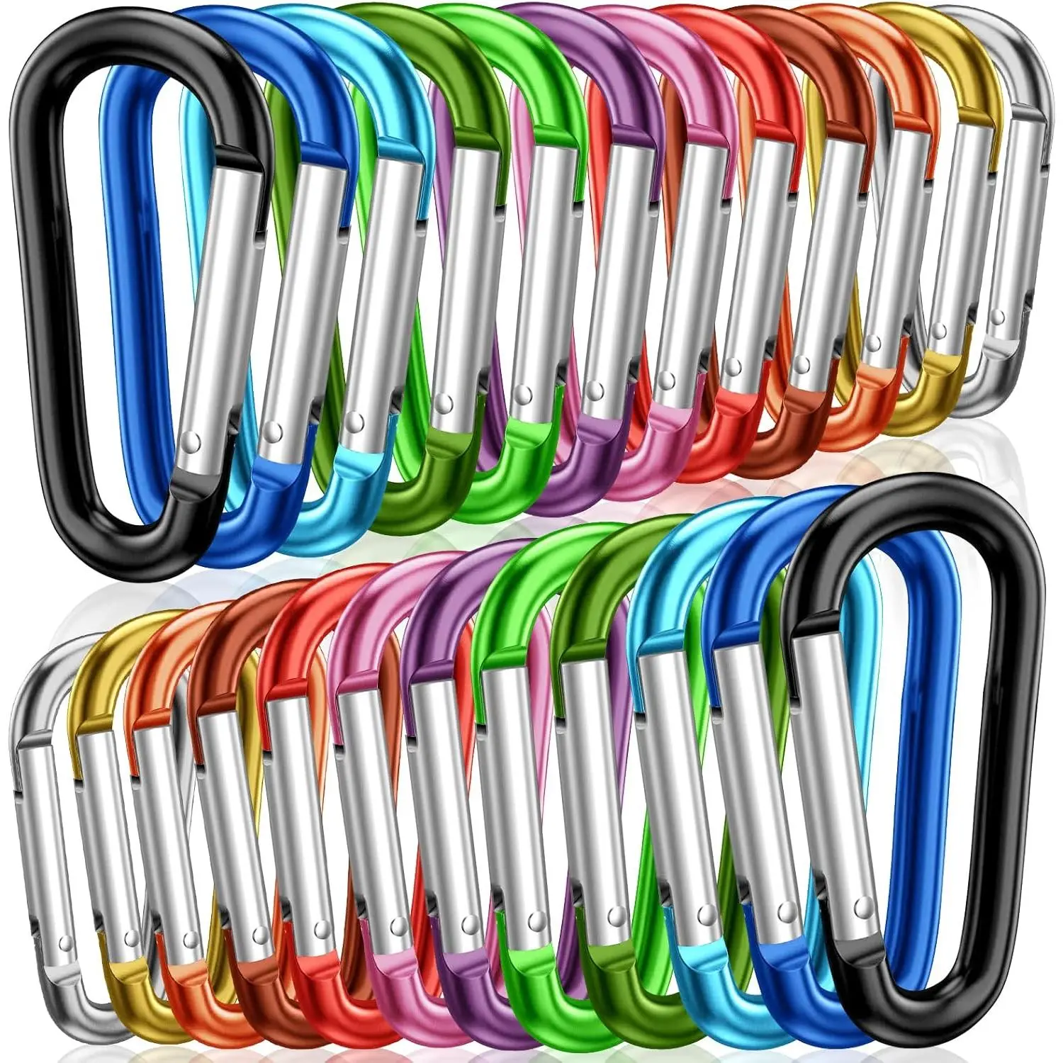 2" Aluminum D Ring Carabiners Clip D Shape Spring Loaded Gate Small Keychain Carabiner Clip Set Outdoor Camping Mini Lock Snap Hooks Spring Link Key Chain Durable Improved 24 count