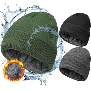 3 Pcs Waterproof Beanie Fleece Lined Thermal Winter Hat Waterproof Windproof Knit Cap for Men n Hiking Skiing