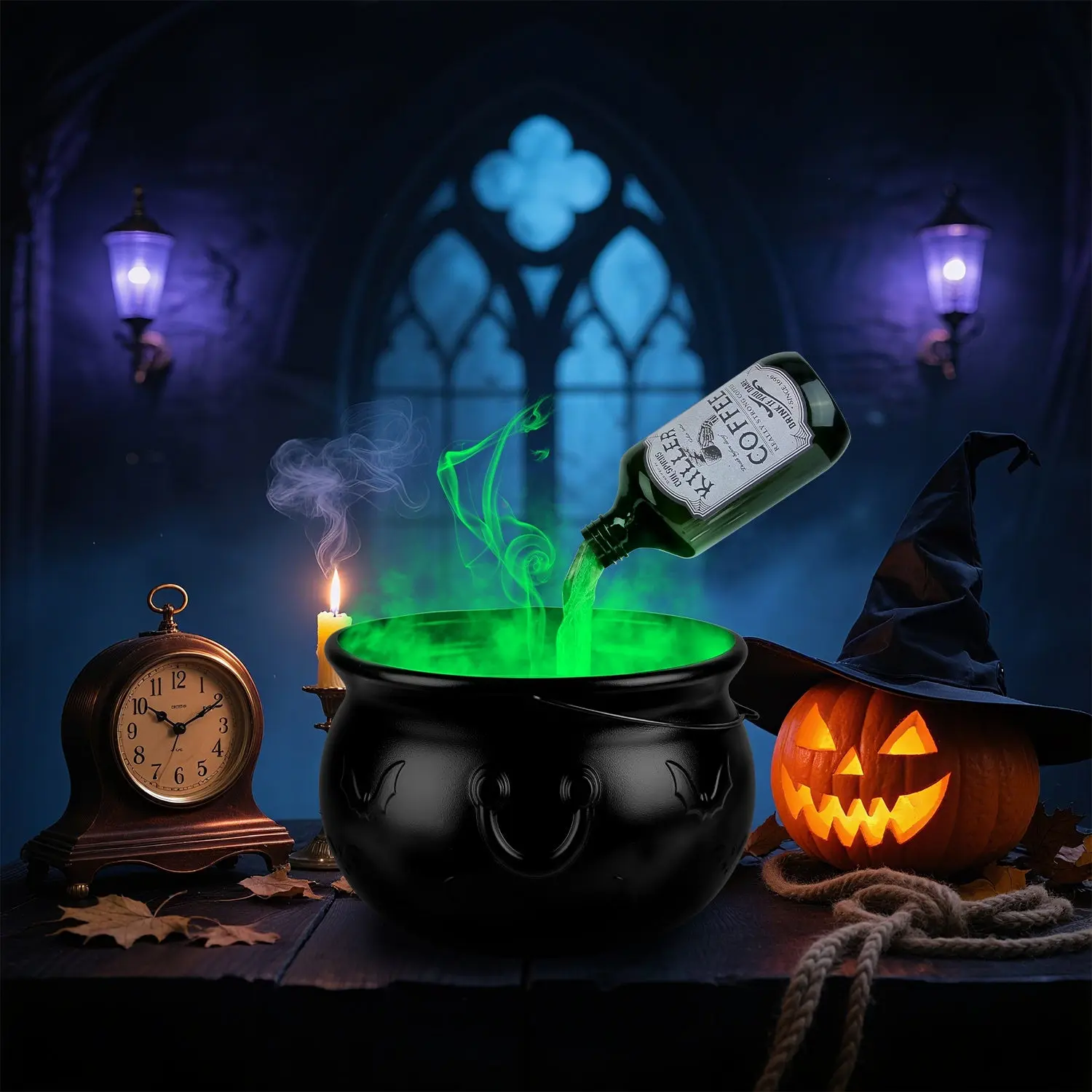 Floating Potion Bottle & Cauldron Halloween Decor