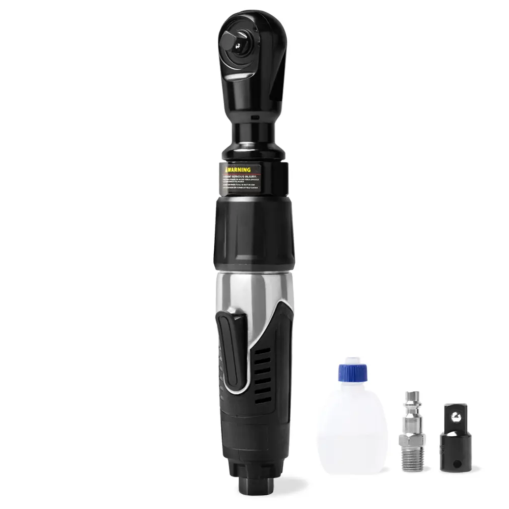 AEROPRO TOOLS 3/8" Professional Air Ratchet Wrench Set with 1/2" Drive Adapter, Pneumatic Impact Wrench for Auto Maintenance, Repair Work 50 Ft-Lbs