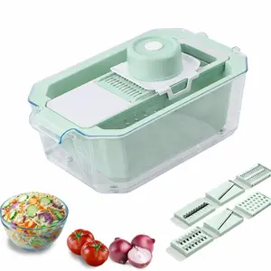 9-in-1 Vegetable Chopper & Mandoline Slicer with Container — 6 Interchangeable Blades, Large Capacity Vegetable Julienne & Shredder for Potatoes, Tomatoes & Meal Prep