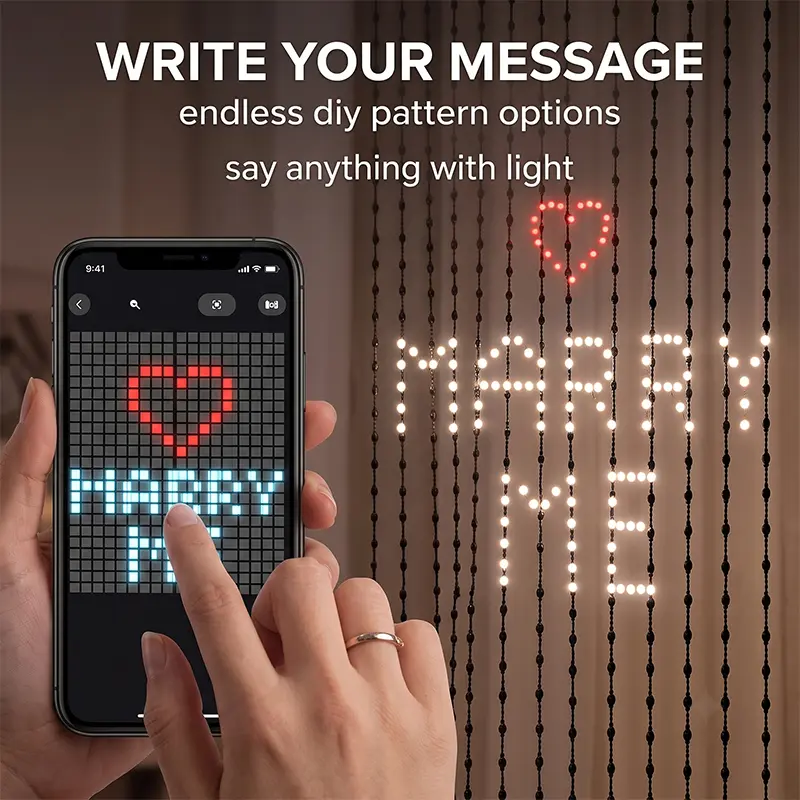 IP65 Waterproof LED Smart Curtain Lights, Curtain Background Decor, App-Controlled RGB Doodle DIY Text/Pattern Lights, Suitable for Home Room Decor, Halloween/Christmas Holiday Background Decor Dimmable Lights