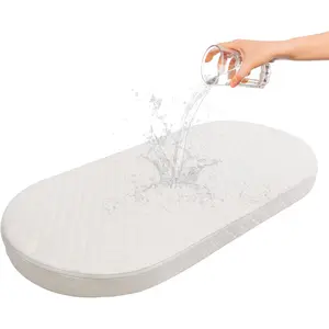 Baby Bassinet Mattress Breathable Hypoallergenic Premium Foam Non-Toxic Oval Shaped with Removable Waterproof Cover 15" x 30" x 2'' White