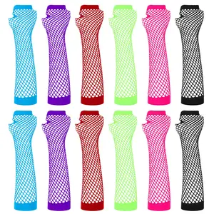 KTINEIC 6 Pairs Neon Fishnet Gloves Long Fingerless Arm Sleeves For 80s Party Scene Clothes Women And Costume Accessories Supplies (6 Colors)