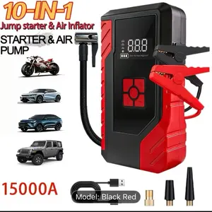 10-in-1 Portable Car Jump Starter & 250PSI Digital Air Inflator – 15000A Peak Emergency Battery Booster, 14.8V Power Bank, LED Flashlight & Fast Charging Kit