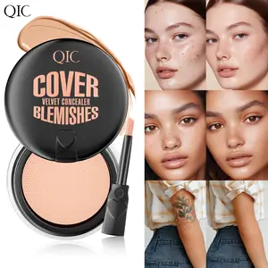 QIC Full Coverage Concealer Balm, Lightweight Matte Finish Cream for Face & Eyes, Covers Tattoos, Scars & Spots, Waterproof Moisturizing Makeup for All Skin Types,with a brush