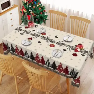 2D Flat Party Tablecloth 1pc, Christmas Tree and Snowflake Design, Perfect for Indoor/outdoor Parties, Holiday Decor, No Power Needed