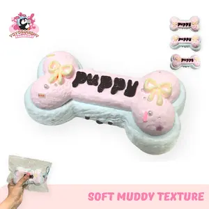 YOYOSQUISHY Pink & Blue Puppy Bone Soft Muddy Texture Taba Squishy Toy Handmade Food-Grade Silicone Slow Rebound Stress Reliever Gift-Ready Box