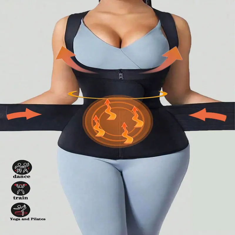 Women's Sporty Waist Cincher Belt, Dual Zipper Backless Vest, Sweat-Wicking, Daily & Workout Wear, Recovery Top, Shapewear, Waist Trimmer Cincher, Sports Waist Cincher
