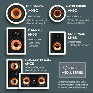 Micca M-CS Dual 5.25 Inch 2-Way In-Wall Center Channel Speaker for Home Theater, Whole House Audio, MTM LCR Design, White