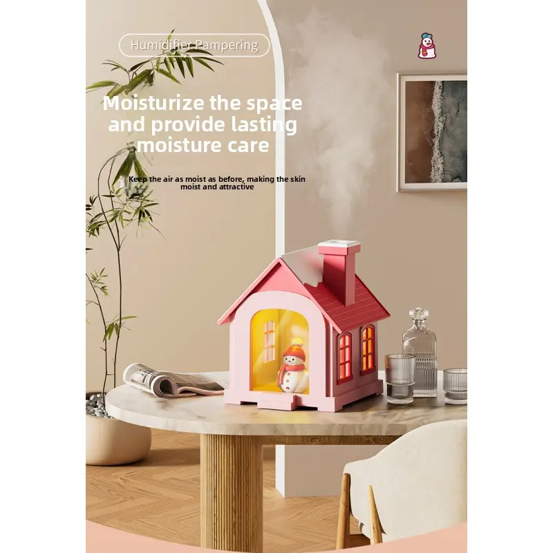 Desktop Mini Snow House Humidifier - USB Charging, 500ml Water Tank, 1200mAh Battery, ABS PC Material, Warm Light, Colorful Snowman Atmosphere, 2-in-1 Air Purifier (Household Appliance)
