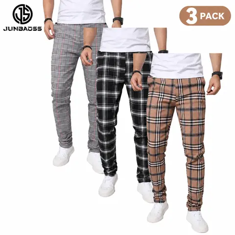 JUNBAOSS Men's 1-Pack & 3-Pack Slim Fit Plaid Dress Pants, Stretch Casual Trousers with Tapered Leg, Modern Business Casual Chinos for Work, Golf, Travel & Everyday Wear