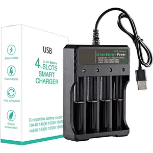 18650 Battery Charger 4-Bay 5V/2A for Rechargeable Batteries 3.7V Li-ion TR IMR 18650 18500 14500 16340(RCR123) Red/Green Display (Not Battery)