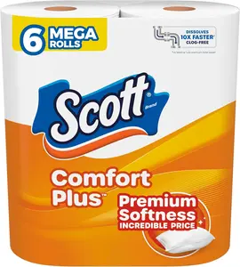 Scott ComfortPlus Toilet Paper, 6 Mega Rolls, 310 Sheets per Roll, Septic-Safe, 1-Ply Toilet Tissue