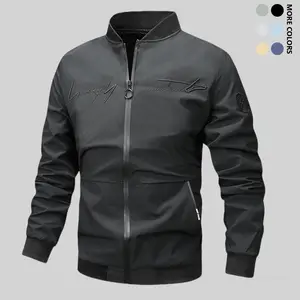 Men's Embroidered Letters Flight Jacket - Menswear Tops, Casual Plain Coat for Spring, Autumn, Winter, Suitable for Daily, Outdoor Use