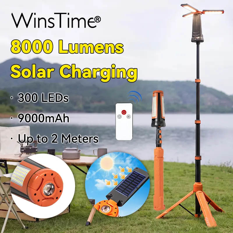Z99 LED Work Light with Stand Rechargeable Cordless Camping Light Foldable 3 LED Heads 6.1ft Max Height Portable Construction Lighting for Job Site Searchlight Emergency Retractable USB Power Bank Detachable Light