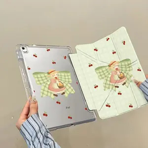 Cure Series Plaid Cat Cherry Tablet Case, Full Coverage Anti-Bend Magnetic Stand, Compatible with iPad 10.9 Inch/iPad Pro 11 Inch/iPad Air 4/5 Gen/iPad 9th Gen