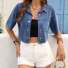 Women's Short Sleeve Denim Jacket, Casual Summer Outerwear, Button Front Design, Pocket Detail, Lightweight & Comfortable Fit