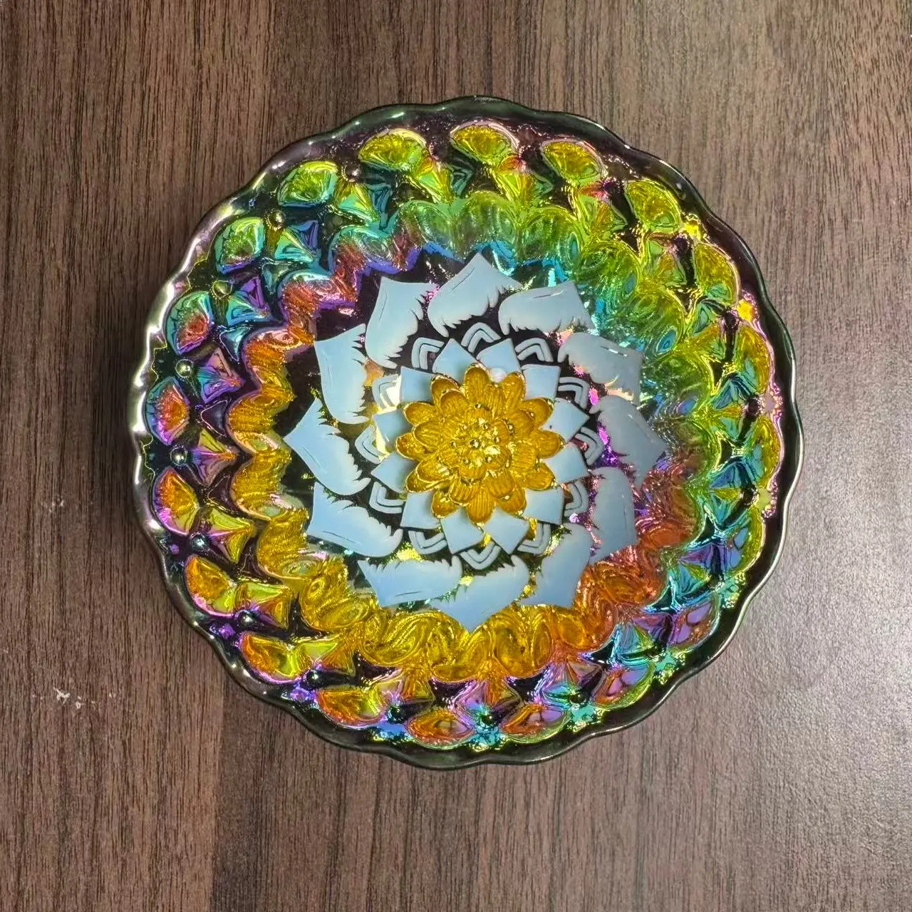 Rainbow Glazed Ceramic Bowl with Lotus Pattern Decorative & Practical Tableware for Everyday Use and Special Occasions Ideal for Child Age Group