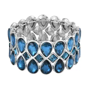 Blue Glass Silvertone Bracelet for Women Jewelry .5-7" Birthday Christmas Gifts for Women