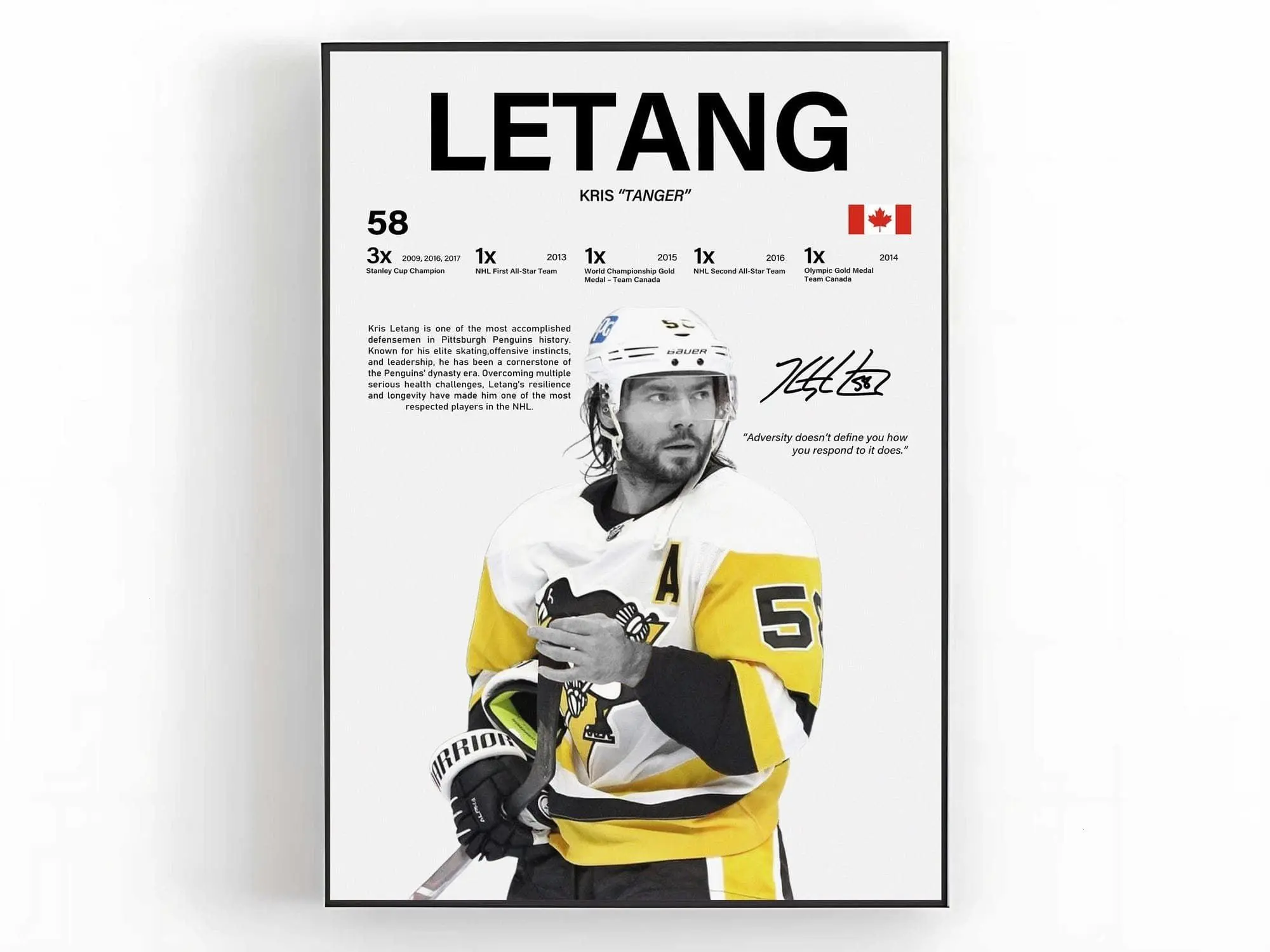 Kris Letang Poster NHL Wall Art Ice Hockey Print Sports Room Decor Fan Gift( Unframed - Print Only )