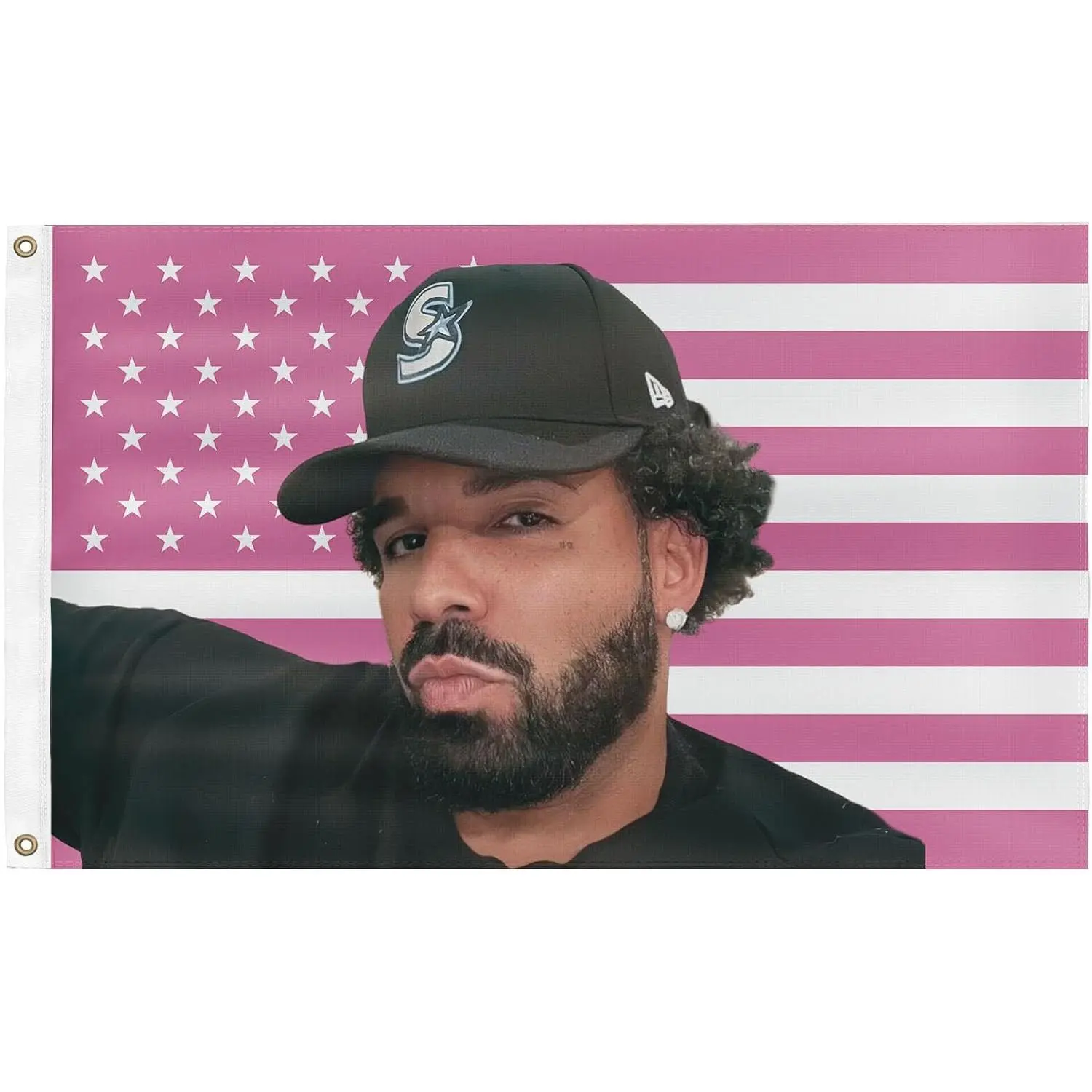 Pink American flag, Pop rapper, star, 3*5FT flag Drake Flag 3x5FT, featuring legendary rapper print and two brass locking buckles, featuring outdoor flag display Banners