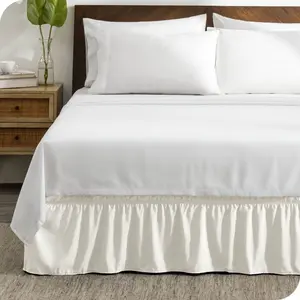 Adjustable Wrap Around Ruffled Bed Skirt by Bare Home - Queen, Cream