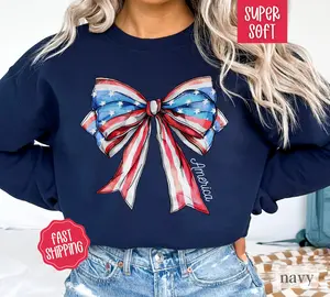 Coquette USA Bow Sweatshirt, USA Sweatshirt, America Bow Sweater, Flag Sweater, July 4th Outfit