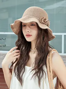 Women's Luxury and Crochet Bucket Hat, Foldable Sun Protection, Polyester, Hand Washable, Ideal for Outdoor Activities